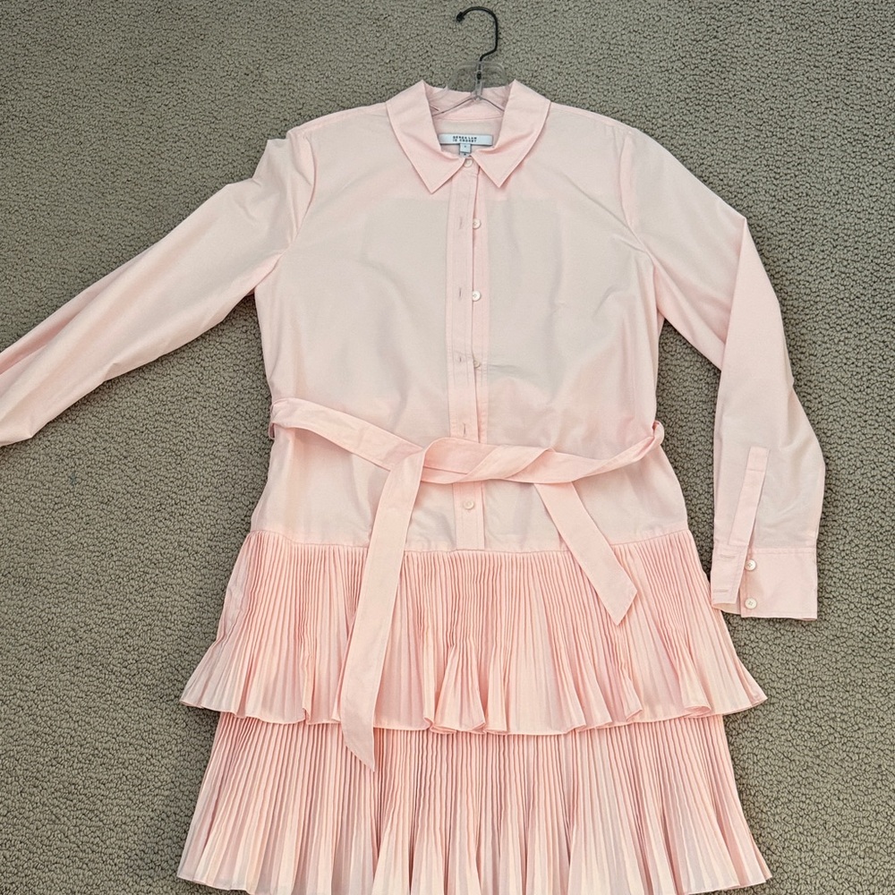 Derek Lam Pale Pink Collared Shirt Dress with Waist Detail